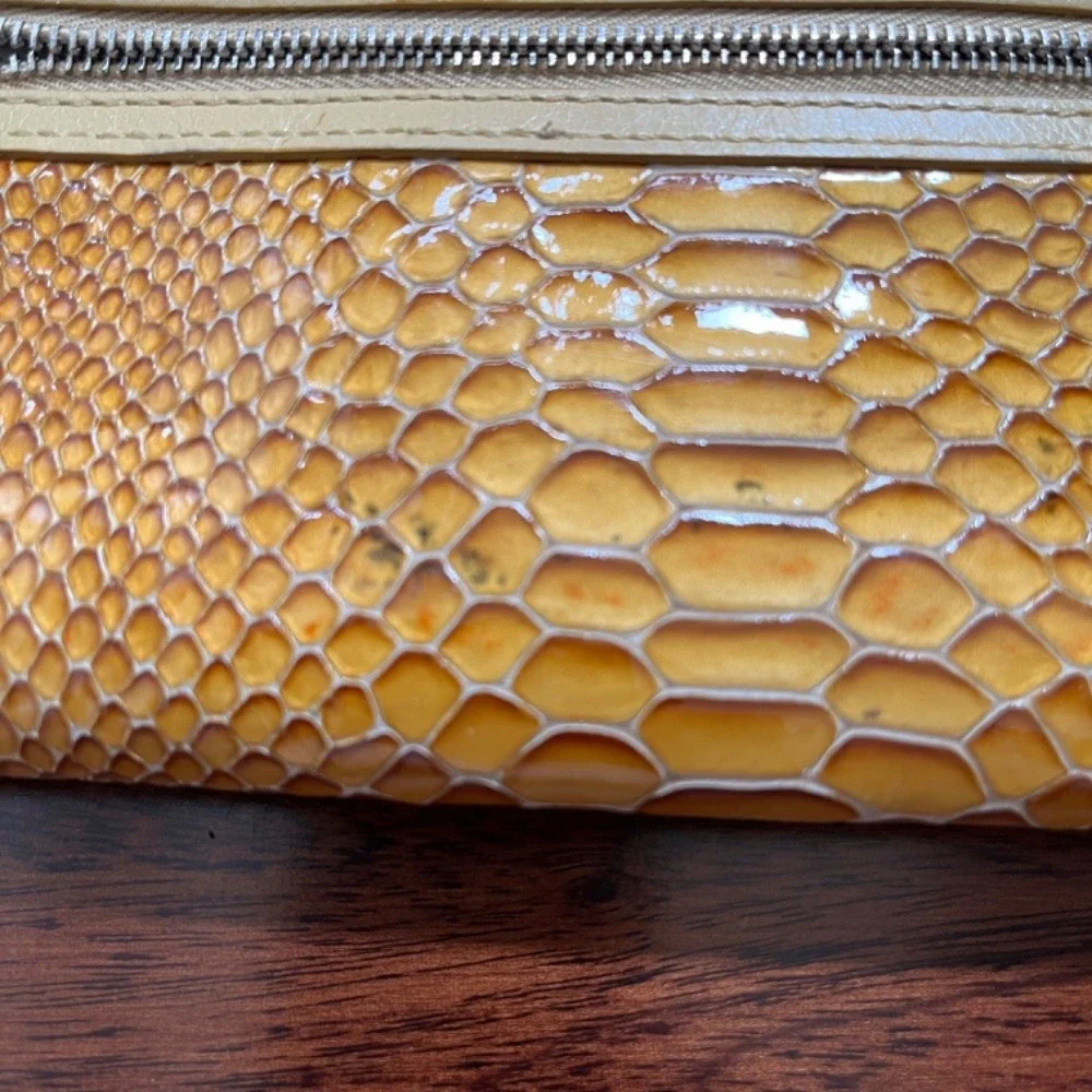 Brighton Snakeskin Wallet Patent Leather Crocodile Tan Silver Preppy Y2K Travel‎